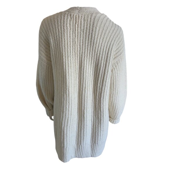 Lucky Brand Cable Knit Cream Open Front Cardigan 2 Pocket Oversized - Picture 2 of 6